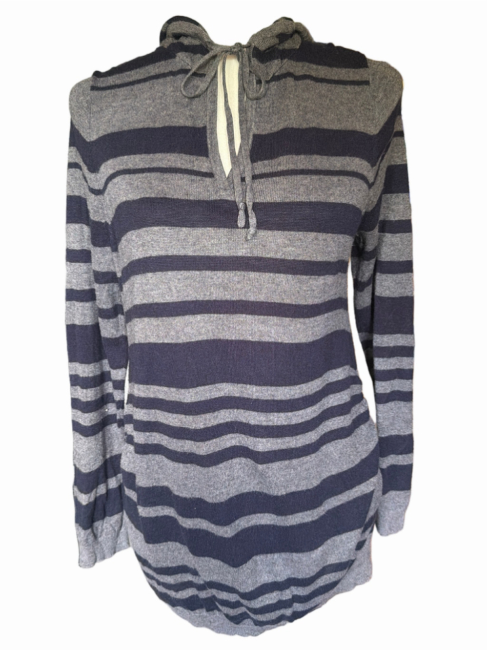 Women's Motherhood Maternity Striped Hoodie Grey Black Size L